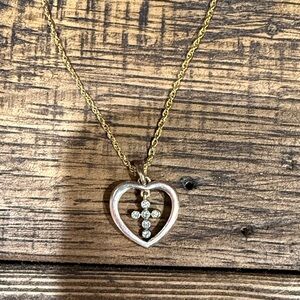 AVON Gold Tone and Silver Heart Cross Necklace